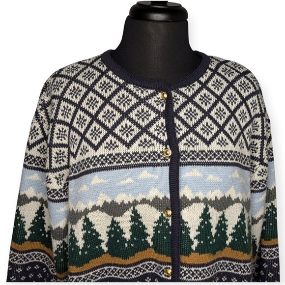 Croft & Barrow Knit Button Front Winter Scene Forrest Cardigan Size XL - Picture 2 of 14